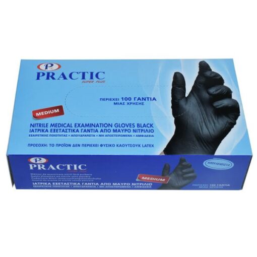 PRACTIC BLACK PLASTIC GLOVES MEDIUM 100pcs