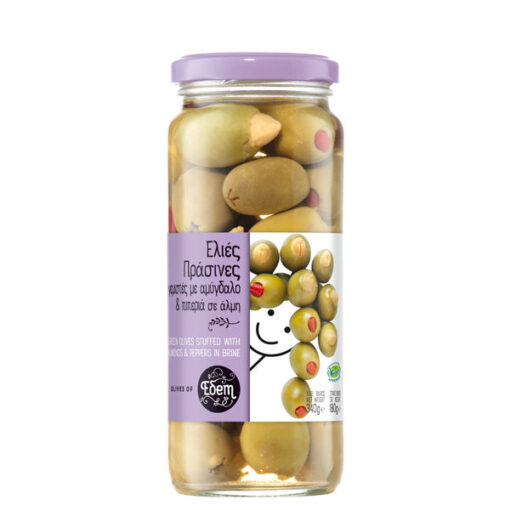 EDEM GREEN OLIVES STUFFED WITH ALMONDS & PEPPERS 340gr